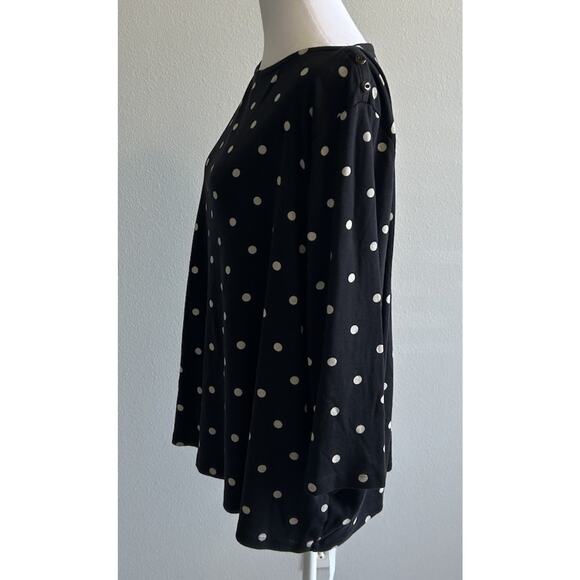Lands End Womens Polka Dot Shirt 2X Cotton Knit Black White Boat Neck Plus Size - Picture 3 of 12